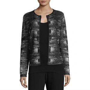 Eileen Fisher Womens Long Sleeve Open Front Cardigan Black/White Abstract Size L